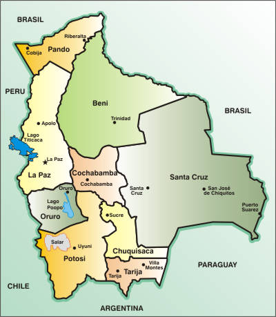 CARTE des DEPARTEMENTS - BOLIVIE