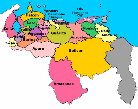 CARTE des ETATS - VENEZUELA