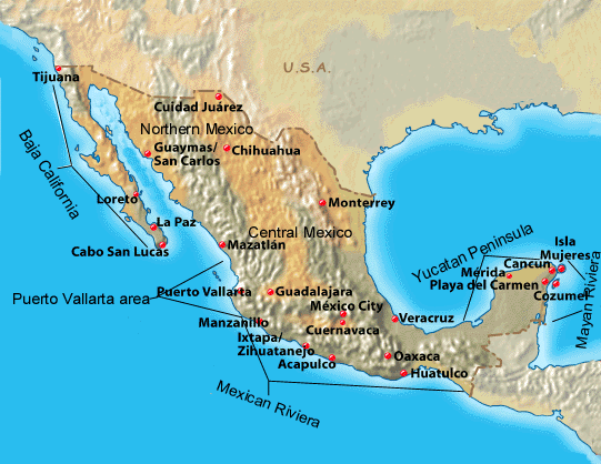 CARTE du RELIEF du MEXIQUE