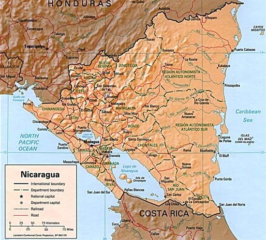 CARTE du RELIEF du NICARAGUA