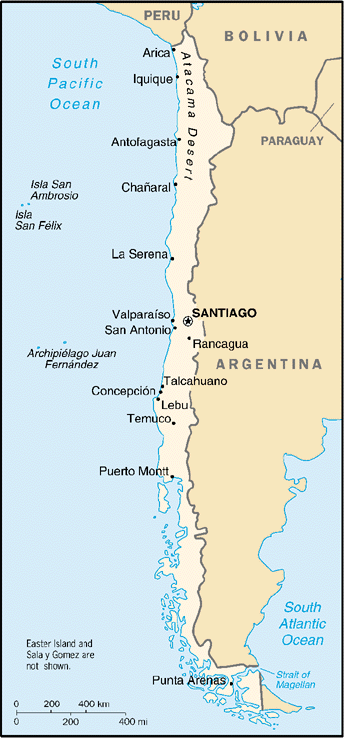 CARTE des VILLES du CHILI