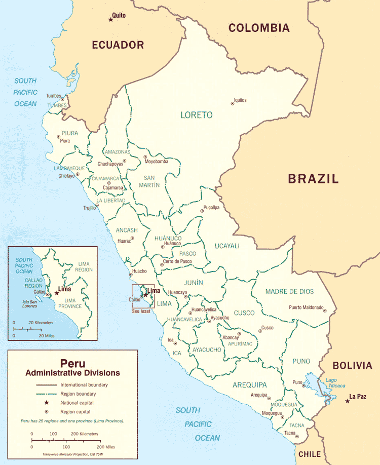 Carte géographique des régions du Pérou
